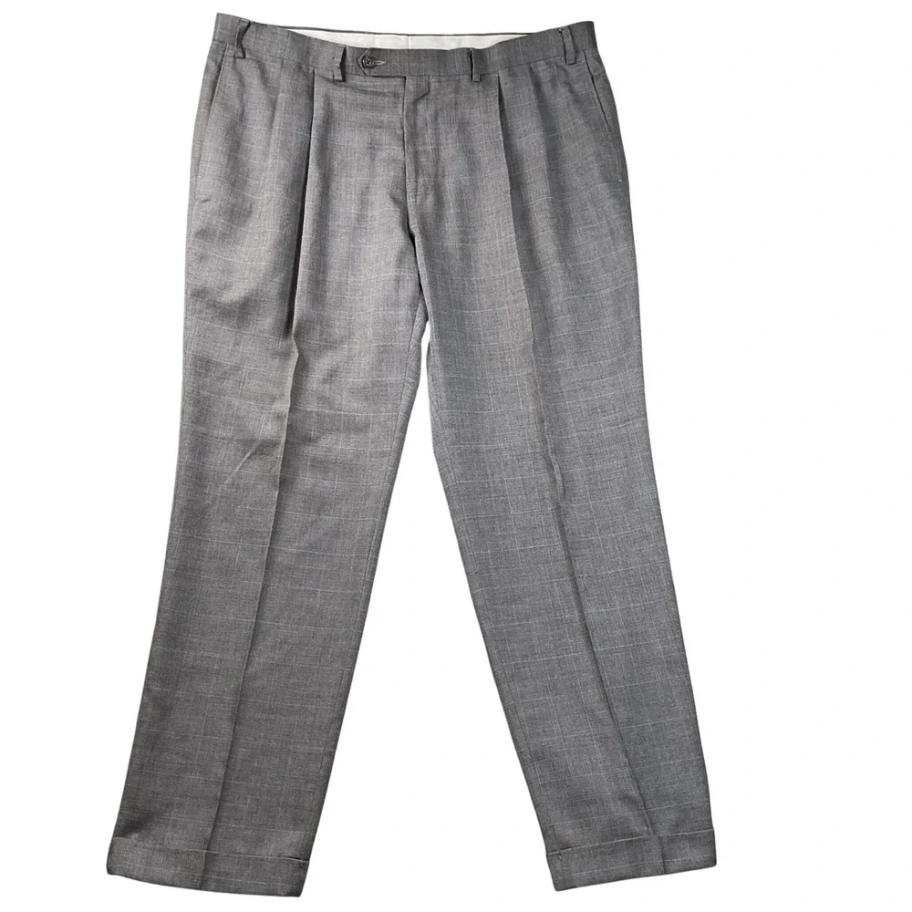Ralph Lauren Dress Pants‎ Mens 38x30 Grey Pleated Plaid Cuffed Trousers
